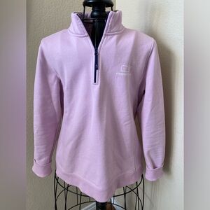 Vineyard Vines Women's Vintage Whale Contrast 1/4 Zip Pullover Pink Lavendar Lrg